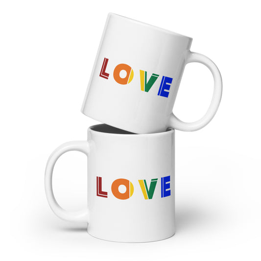 LOVE Ceramic Mug | White | Gay Pride Affirmation | LGBT Pride | Rainbow Design